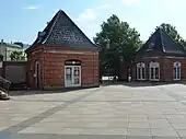 The two guardhouses flanking the main entrance