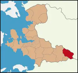 Map showing Kiraz District in İzmir Province