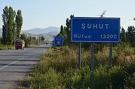 City limit sign on the provincial road 03-26 from Afyonkarahisar.