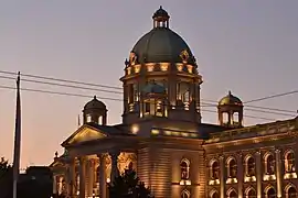 The dome and facade, lit