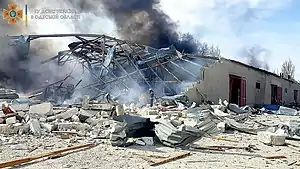 Aftermath of a Russian missile strike against warehouses un Odesa (Odesa Oblast) on 24 February 2022