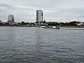 Chao Phraya Express Boat passes through Kheaw Khai Ka Pier, a pier between Irrigation Dept. and Kiak Kai Piers