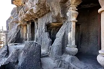 Exterior of caves No.21 and 22 (with pillars of Cave N.20 in the forefront).