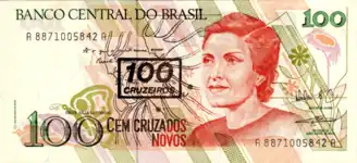 NCz$100 (overstamped as Cr$100)