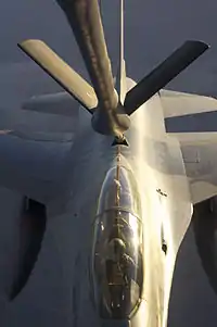 A Griffin takes on fuel from a USAF KC-135 tanker