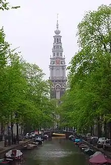 View of the Zuiderkerk from the same angle as Monet's painting