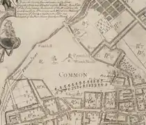 Detail of 1743 map of Boston, showing Winter St. and vicinity