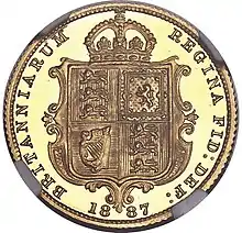 Gold coin showing a heraldic shield