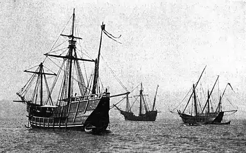 Nina, Pinta, Santa Maria replicas.