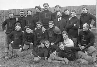 Image 11897 Latrobe Athletic Association football team: The first entirely professional team to play an entire season. (from History of American football)