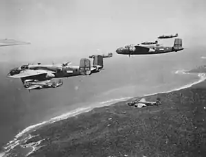 Image 73B-25 Mitchell bombers from No. 18 (NEI) Squadron near Darwin in 1943. This was one of three joint Australian-Dutch squadrons formed during the war. (from Military history of Australia during World War II)