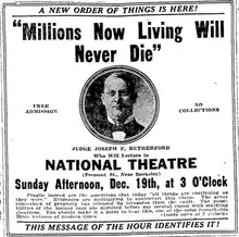 Advertisement for Rutherford at the National, 1920