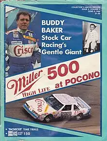 The 1986 Miller High Life 500 program cover, featuring Buddy Baker.