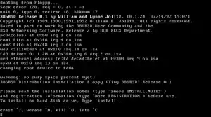 Black and white 386BSD installer screenshot