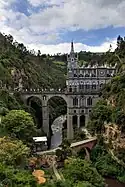 Las Lajas Cathedral, 1949. Gothic Revival architecture.