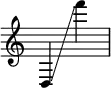 
{
    \override Score.SpacingSpanner.strict-note-spacing = ##t
    \set Score.proportionalNotationDuration = #(ly:make-moment 1/8)
    \override Score.TimeSignature #'stencil = ##f
    \relative c {
        \time 2/4
        \ottava #0 d4 \glissando f'''
    }
}
