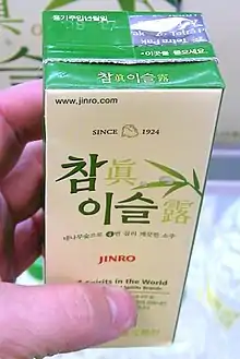 A juicebox containing soju, an alcoholic Korean beverage