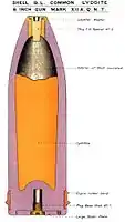 Mk XII A.Q.N.T. Common lyddite shell with night tracer, 1914