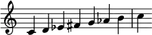   {
\override Score.TimeSignature #'stencil = ##f
\relative c' {
  \clef treble \key c \major \time 7/4 
  c d ees fis g aes b c
} }
