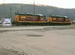 Two ex-Conrail high short hood GP9 on the Allegheny Valley Railroad.