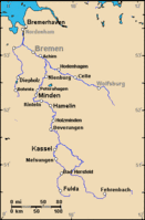 The river Weser flows by Bremen to the estuary at Bremerhaven (top)