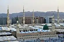 Masjid al-Nabawi. Muhammad's tomb is located beneath the Green Dome.