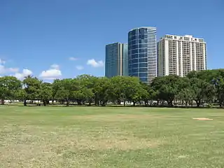 New high rise buildings tower over Ala Moana Beach Park