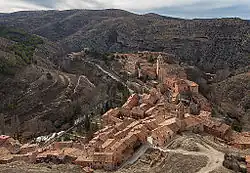 Albarracín, in a meander of the Guadalaviar River, viewed from Torre del Andador.