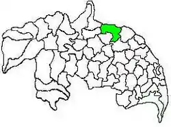 Mandal map of Guntur district showing  Amaravathi mandal (in green)