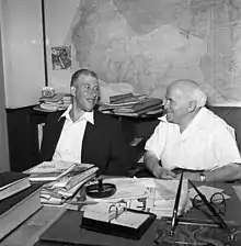 Amos Hakham after winning the 1958 bible contest, with Prime Minister David Ben-Gurion