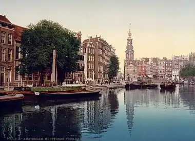 Image 15Singel (Amsterdam)Image credit: Detroit Publishing Co.Restoration by Massimo CatarinellaA ca. 1900 photochrom of the Singel, a canal in Amsterdam, the Netherlands, with the Munttoren tower in the background. The canal served as a moat around the city until 1585, when Amsterdam expanded beyond the Singel. It is now the innermost canal in Amsterdam's semicircular ring of canals.More selected pictures