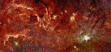 Infra-red image of the center of the Milky Way revealing a new population of massive stars.