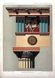 1883 reconstruction of color scheme of the entablature on a Doric temple