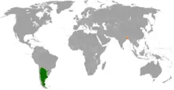 Map indicating locations of  Argentina  and  Bangladesh