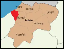 Map showing Arhavi District in Artvin Province