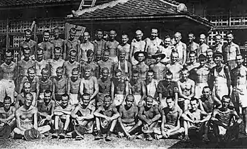 Malnourished Australian POWs forced to work at the Aso mining company, August 1945.