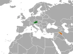 Map indicating locations of Austria and Kurdistan Region