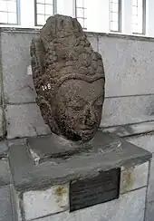 The stone head of Avalokiteśvara, discovered in Aceh. Srivijaya, estimated 9th century.