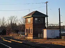 A brick railway interlocking tower