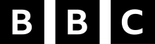 The white "BBC" letters in black boxes, typed in Reith, the BBC's corporate font.