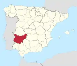 Map of Spain with Badajoz highlighted