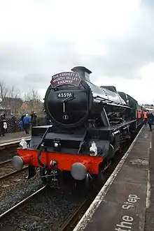 45596 Bahamas stopped in platform taking on water while working "The Bahamas Renaissance II" railtour north to Carlisle on Feb 16th 2019.