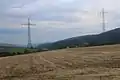 Crossing of single phase AC powerline Borken-Bebra ( tower on the right) with single phase AC powerline Fulda-Körle ( tower on the left)