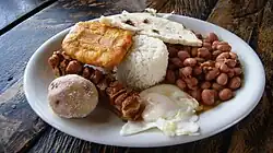 Bandeja paisa from Peñól de Guatapé in Antioquia, Colombia.