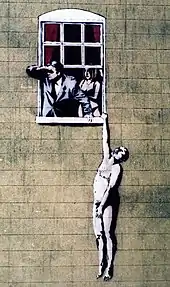 Naked Man image by Banksy, on the wall of a sexual health clinic in Park Street.