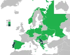 A coloured map of the countries of Europe