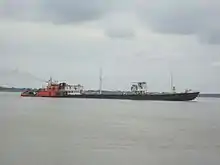 A ship on the Paraguay River viewed from Villa Hayes