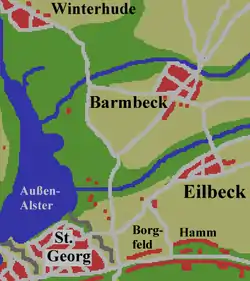 Map, situation in the north-east of Hamburg around 1800