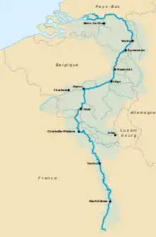 map showing the Meuse flowing from France to the Netherlands