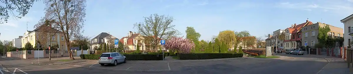 Panorama of Turwid square: in the backdrop Wyspiańskiego street (left), Sielanka street (right)